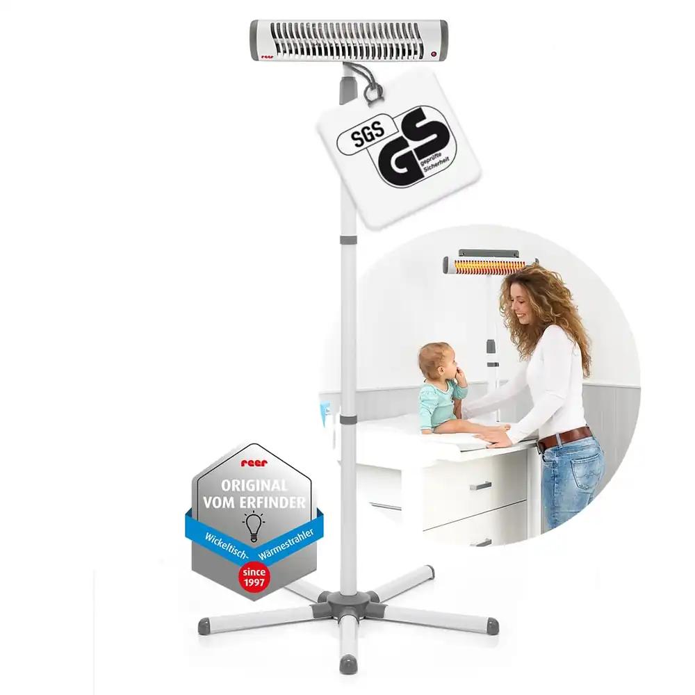 Reer EasyHeat Flex mähkimislaua soojenduslamp, soojuskiirgur jalaga, beebide soojenduslamp, kompaktne disain, 1 tk (1 pakk), 230V/500W, valge