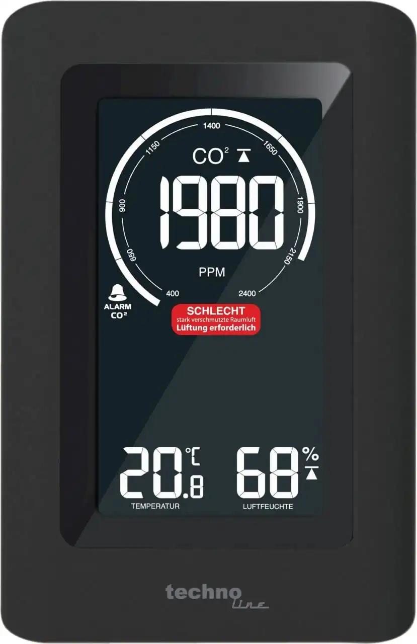 Technoline CO2-mõõteseade WL1030, CO2-näidik, graafilised ja värvilised ventilatsioonisoovitused (roheline, kollane, punane), NDIR-andur, must